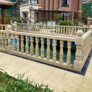 四川黄金麻花岗岩石材栏杆，扶手，将军柱，花瓶柱