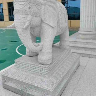 四川 白麻花岗岩动物异形石雕-大象