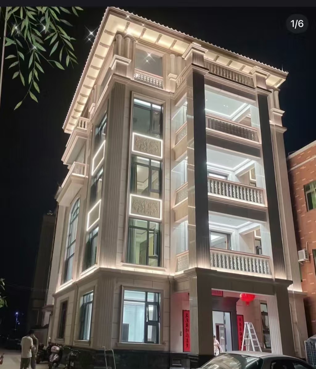 四川 芝麻白花岗岩别墅外墙夜间效果