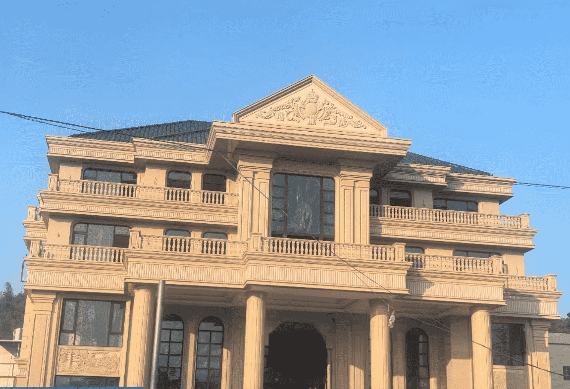 四川黄金麻别墅外墙干挂石材效果示例