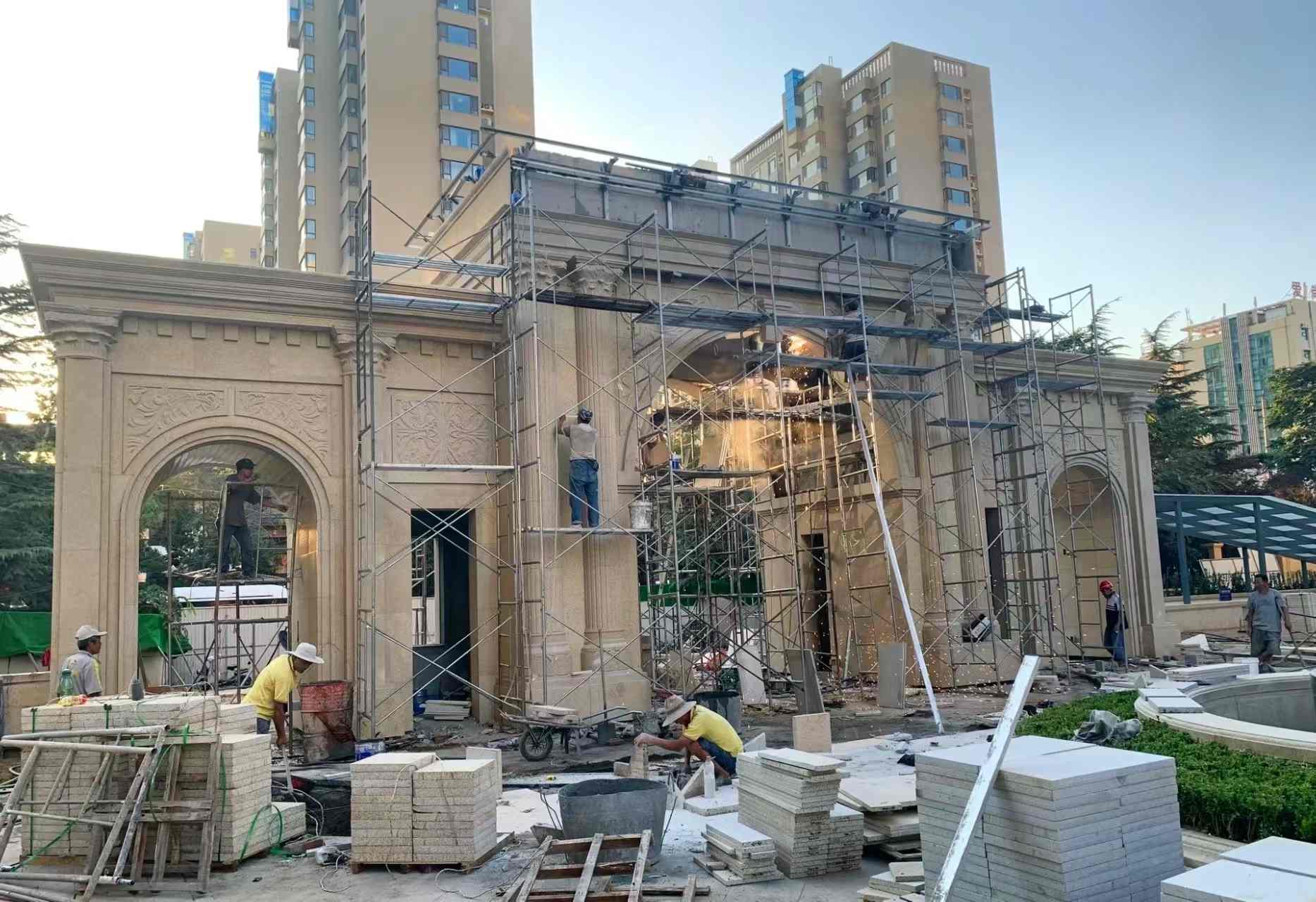 四川 黄金麻荔枝面花岗岩小区门楼外墙干挂