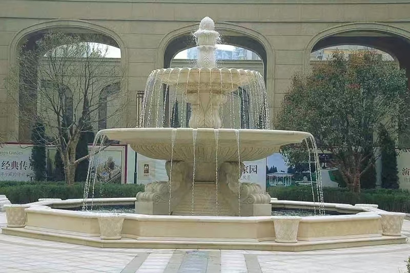 四川 黄金麻花岗岩异型加工——户外庭院石雕流水喷泉